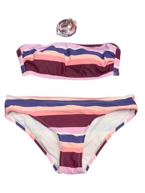 Kona Sol Berry Stripe Low Rise Bandeau Bikini Size M/L